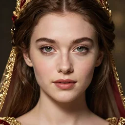 portrait of beautiful princess, gold and red clothes, high detail, cleary see face, detailed eyes, by gaston bussiere, bayard wu, greg rutkowski, auguste bourotte, odd nerdrum, maxim verehin, dan dos santos, masterpiece, sharp focus, cinematic lightning
