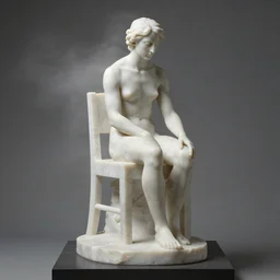 a sculpture of a person sitting on top of a chair, a marble sculpture by nicola samori, behance, neo - expressionism, marble sculpture, apocalypse art, made of mist 1 2 3 4 7