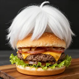 a harmburger with a wig