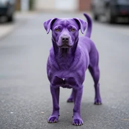 a purple dog on street