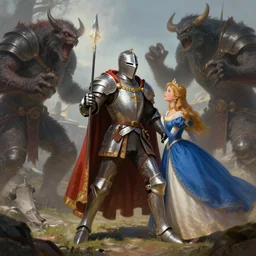a royal knight protecting a princess from monsters attacking them, wlop, concept art, digital painting, trending on artstation, highly detailed, epic composition, 8 k uhd