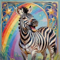 painting friendly laughing happy stylish realistic rainbow zebra. background in the style of art nouveau. lively. colorful. hd.