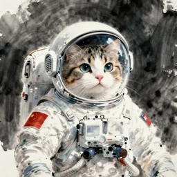 astronaut cat, china inke style