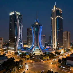 nigeria lagos night scene future realistic style with futuristic buildings