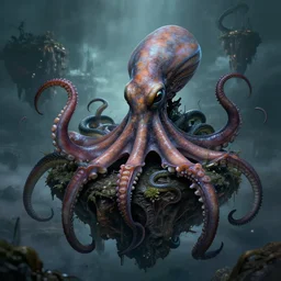 detailed hyper realistic alien octopus ,alien snake, floating island, beautiful dramatic moody lighting, cinematic atmosphere, by Jean Giraud, Alex Grey, Zdzislaw Beksiński, Dan Mumford, Patiphan Sottiwilaiphong, Yintion J - Jiang Geping