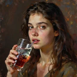 beautiful young woman in soda water, in the style of irakli nadar, stern, warm, oil paiting, deep mood, hyperrealism, epic and cinematic