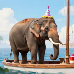 an elephant having a gay birthday on a boat