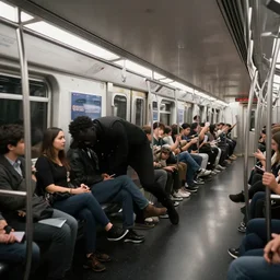 black hole appears on subway and drags people in music video shot of a subway and people. digital art pasterpiece trending on artstation by noel fielding, beeple, james gunn, gorillaz, marvel studios and dr seuss.