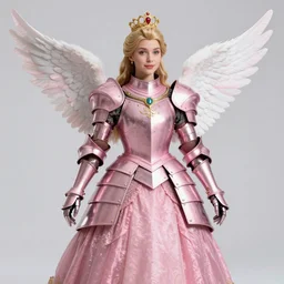 gorgeous!! hyper - realistic princess wearing ornate pink knight armor, angel wings l sitting at the thrown | takashi murakami art style