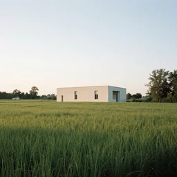 A serene landscape with a singular building in the style of Philippe Manchu Bouchet.