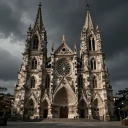 A cathedral made out of skulls. Dream like, muted colors, dark, dreary.