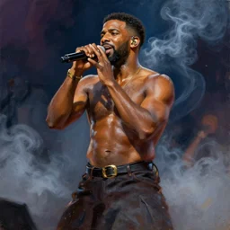drake performing a concert by botticelli, brown skin, classical painting, digital painting, romantic, vivid color, oil painting, smoke