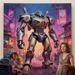 stylish caricature art of a bustling neon lit ajegunle slum in nigeria, mecha, photographed by vivian maier, unreal engine 3 d vfx render, digital illustration by mike winkelmann, intricate detail, volumetric light, ray tracing, soft light, colourful, claymation, wide angle, acrylic on canvas, cinestill, rule of thirds,