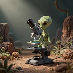 iconic alien microcosm, claymation microscope slide photography