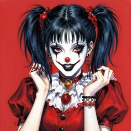 beautiful!!!!! coherent!!!!!! well - constructed! detailed! expert! professional!!!!!!!!!!! 9 0 s manga seinen!! concept art portrait art of a goth clowngirl, painted by ilya kuvshinov!!!!! and zdzislaw beksinski