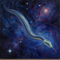 a detailed painting of a long space serpent floating in space in a sea of colorful sea of stars, by alena aenami, petros afshar and greg rutkowski trending on artstation, deviantart, dragon scales, stars