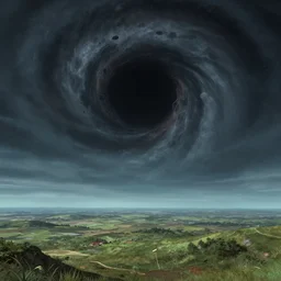 a blackhole on the sky above a landscape, artstation n9