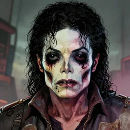 borderlands 3!!! michael jackson! cell shaded! scary head portrait of half zombie michael jackson! with dark eye sockets, zombie in horror concept art, llustration, postapocalyptic grunge, concept art by laurie greasley, highly detailed, sharp focus, alien, hq, 4 k, art by laurie greasley