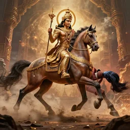 lord kalki on his horse fighting with the last evil of this world
