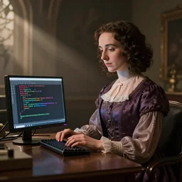 Ada Lovelace coding on a quantum computer, digital photograph