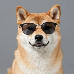 real Shiba Innu wearing sunglasses, hyper realistic, high definition