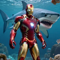 film still of iron man as a shark in the movie jaws, photography, trailer, 4 k