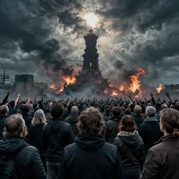 people gathering around to see the end of the world, apocalypse, by dan mumford