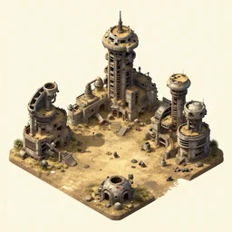 abandoned dystopian dusty mecha town, isometric game asset, trending on artstation, 2 d hd, 8 k