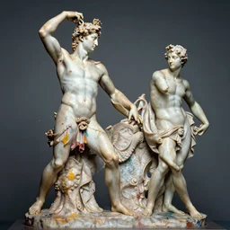 beautiful epic intricate colourful wet marble spartan sculpture by michelangelo buonarroti and by gian lorenzo bernini, color splashes, studio photograph