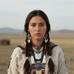Photo of Native American indian woman Emilia Clarke, portrait, skilled warrior of the Apache, ancient, realistic, detailed, Emilia Clarke