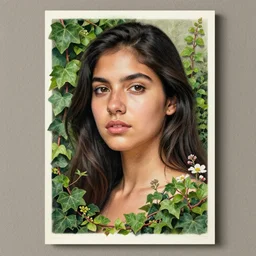 stylized portrait of an artistic pose, composition, young mexican lady sorrounded by nature, ivy's, flowers, one single head, realistic shaded, fine details, realistic shaded lighting poster by ilya kuvshinov, magali villeneuve, artgerm, jeremy lipkin and michael garmash and rob rey