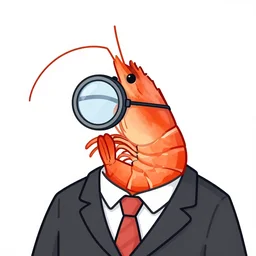 portrait of a shrimp with monocle wearing a suit, cartoon illustration
