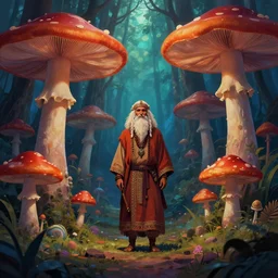 psychedelic forest with large mushrooms, mystical, digital art, elegant, rich colors, artstation, shaman n - 9