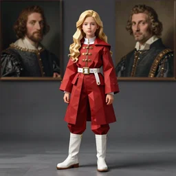 cloth, red fabric coat, jodhpurs high white lether boots and belts, fashion retro, elegant long hair blondie young girl, fantasy traveler, geometrical low poly, dainty renaissance portrait by michael garmash, sargent, greg rutkowski, gaston bussiere, rhads, craig mullins