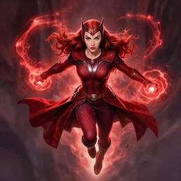 scarlet witch levitating with red powers, awesome detailed artwork