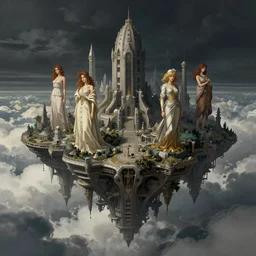 floating city on clouds, dark fantasy, highly detailed, high quality, digital painting, alena aenami, lilia alvarado, shinji aramaki, karol bak, alphonse mucha, tom bagshaw