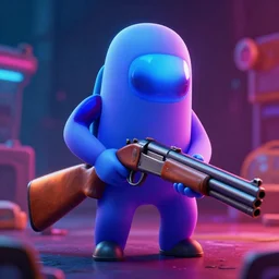 photorealistic among us with a shotgun. hyperdetailed photorealism, 1 0 8 megapixels, amazing depth, glowing rich colors, powerful imagery, psychedelic overtones, 3 d finalrender, 3 d shading, cinematic lighting, artstation concept art