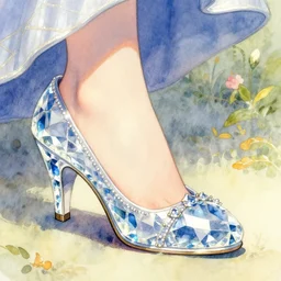 closeup foot shot of cinderella crystal slipper, fantasy art, trending on artstation, sleeping beauty fairytale, art by luis royo and walter crane and kay nielsen, watercolor illustration,
