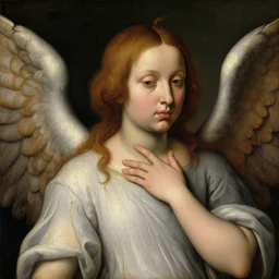 1 4 0 0 s renaissance close up portrait of an angel with wings, painting by jan van eyck, northern renaissance art, oil on canvas, wet - on - wet technique, realistic, expressive emotions, intricate textures, illusionistic detail