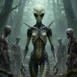 alien god being worshiped by humans, digital art, realistic