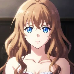 beautiful young anime girl, long wavy hair, sky blue eyes, character portrait in the style of yusuke murata, symmetrical, global illumination, radiant light