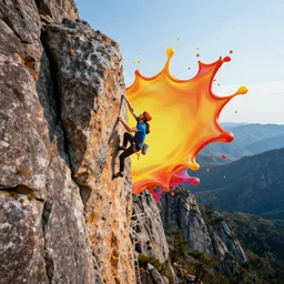 rock climbing landscape epic splash art graphic design color splash high contrasting art, fantasy, highly detailed, art by greg rutkowski