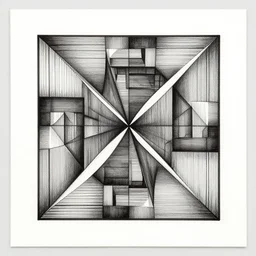 procedural, grayscale, geometric ink on paper, white border