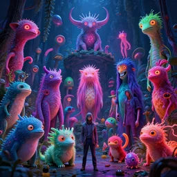infinite orderly zoo of strange neon creatures, highly detailed, cinematic, synthwave, tim white, vladimir kush, chris foss, roger dean, philippe druillet, michael whelan, lisa frank, bob eggleton, alfred kelsner, kubrick