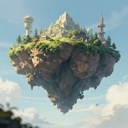view of the underside of a flying island, bottom to top perspective, fantasy digital art