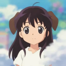 anime puppygirl with big eyes. len blur background bokeh. art by ismail inceoglu and filip hodas. clouds by rhads.