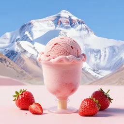 mount everest as strawberry icecream, lots of strawberries, artstation