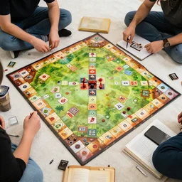 untidy flat of a game designer that likes board games