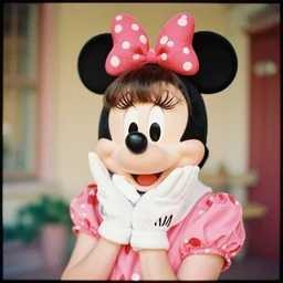 photo of Minnie Mouse as a real human young woman, 20-year-old, 1920s, Cinestill 800t