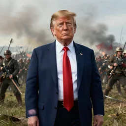 Donald trump on a battlefield by greg rutkowski